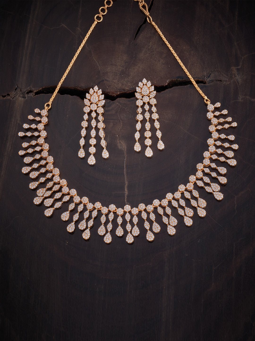 

Kushal's Fashion Jewellery Women Gold-Plated CZ Studded Necklace and Earrings, White