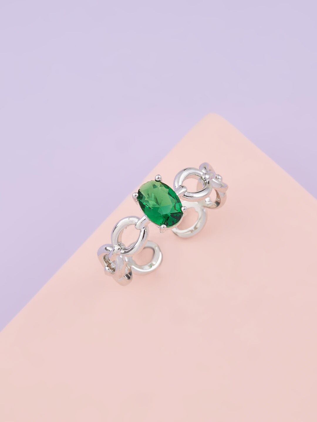 

Kushal's Fashion Jewellery Women Rhodium-Plated CZ Studded Ring, Green