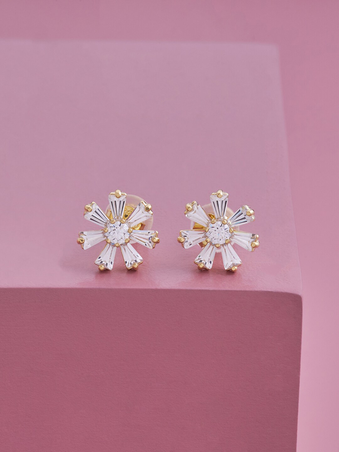 

Kushal's Fashion Jewellery White Contemporary Gold Plated Studs Earrings