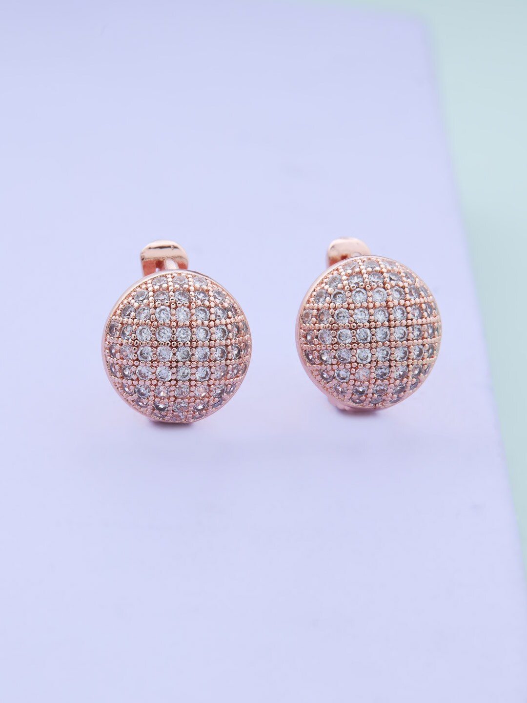 

Kushal's Fashion Jewellery White Circular Rose Gold-Plated Studs Earrings