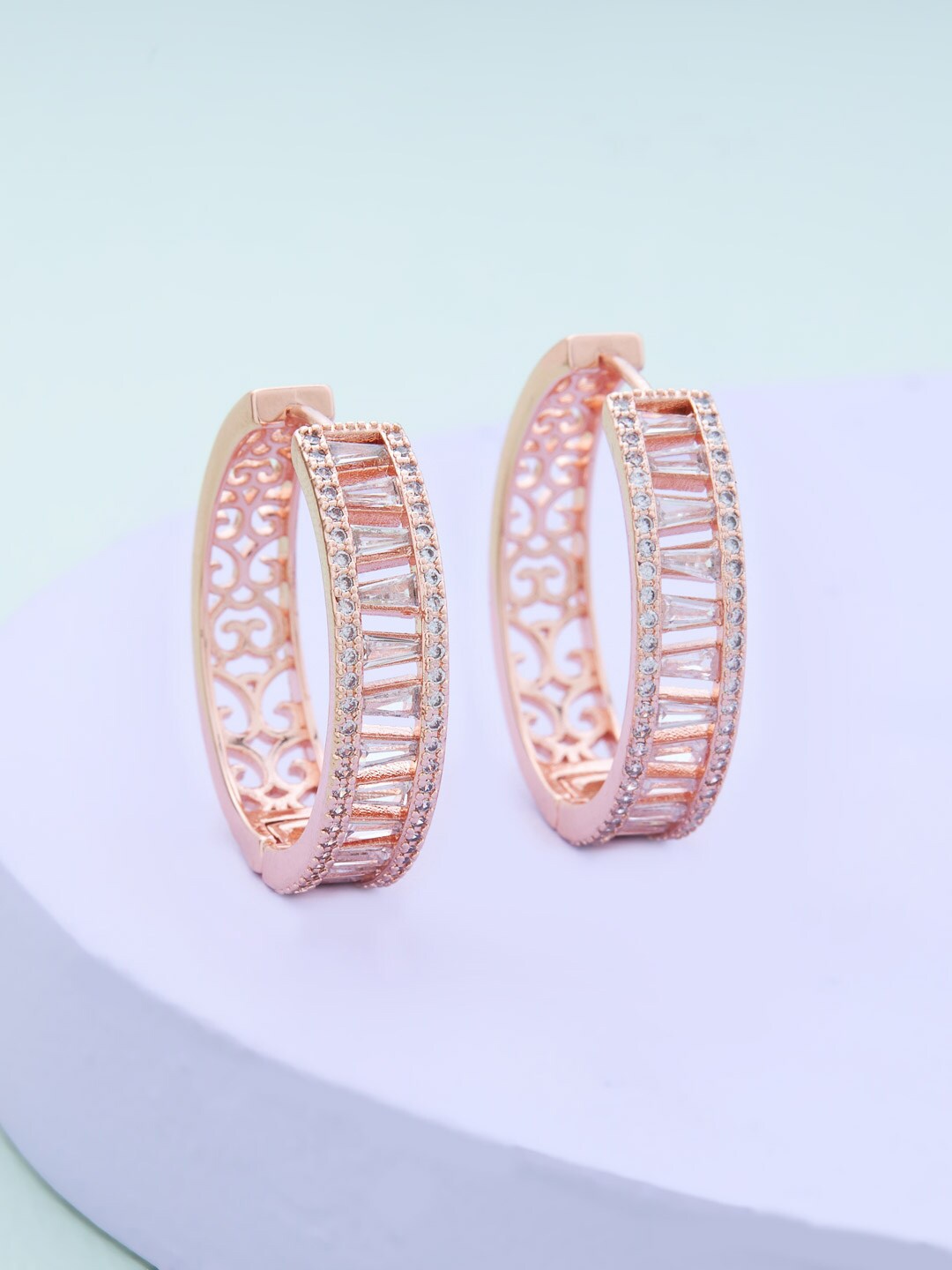 

Kushal's Fashion Jewellery White Circular Rose Gold-Plated Hoop Earrings