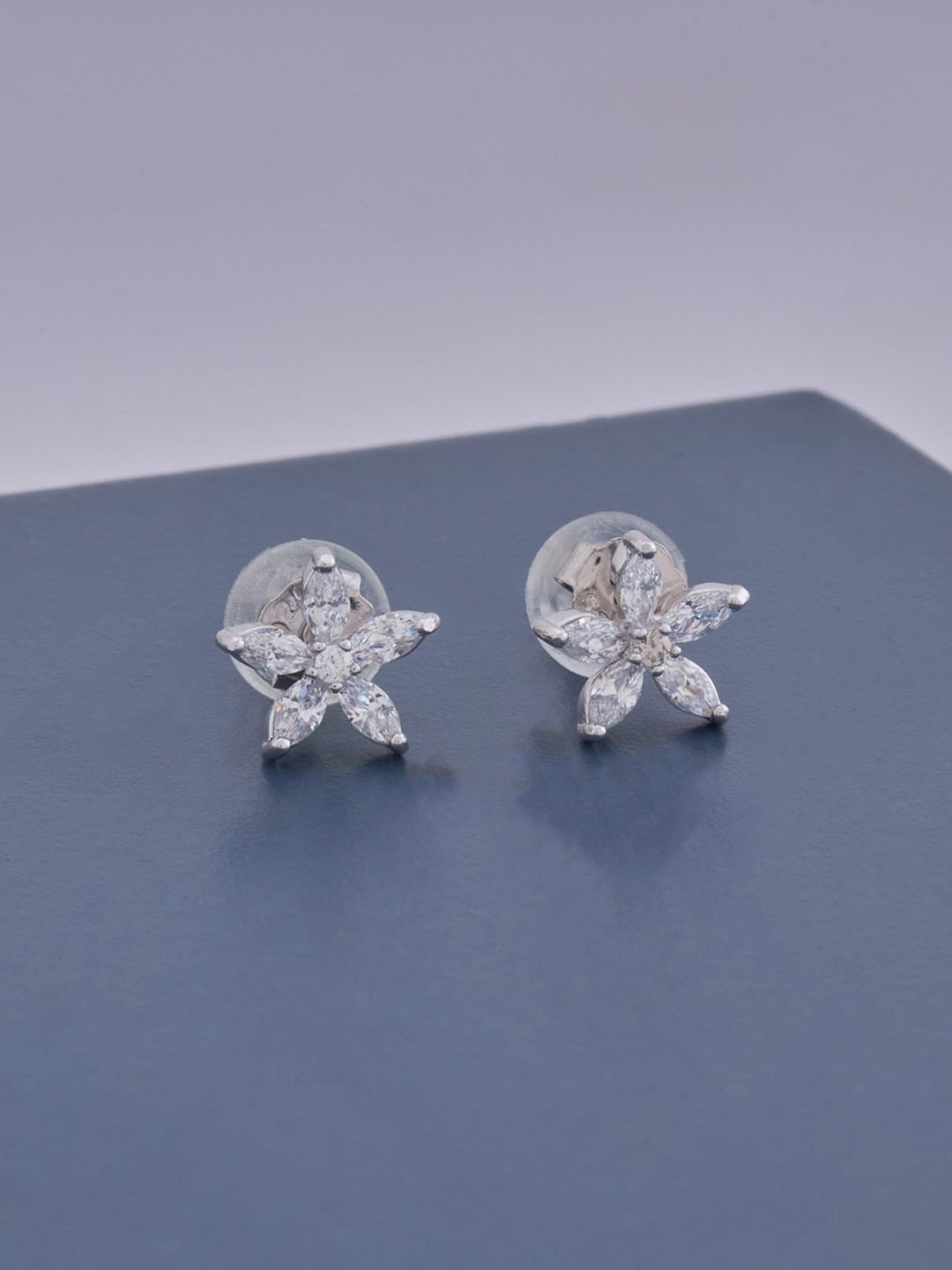 

Kushal's Fashion Jewellery Rhodium Plated White 92.5 Pure Silver Contemporary Studs Earrings