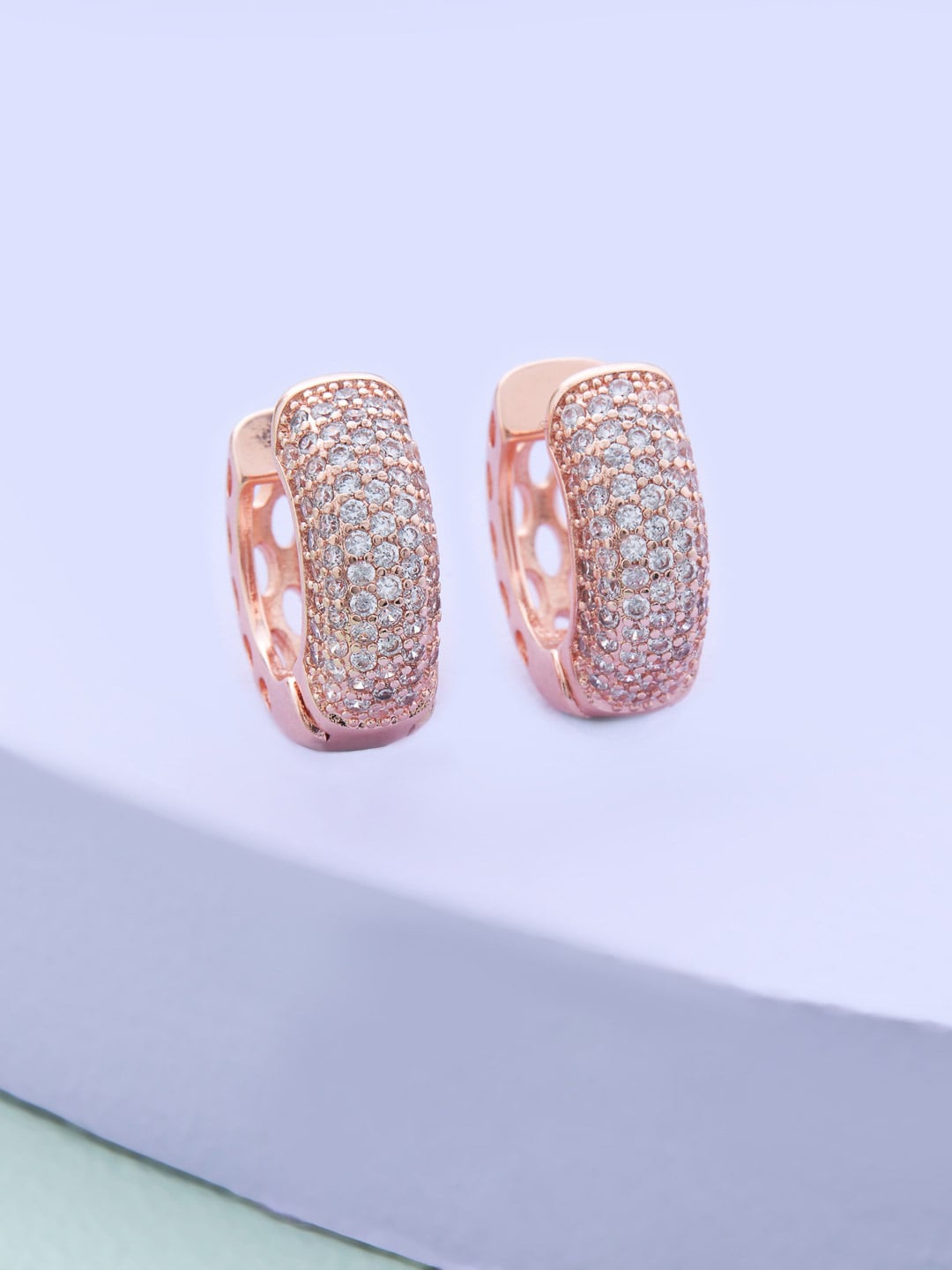 

Kushal's Fashion Jewellery Rose-Gold Circular Studs Earrings, White