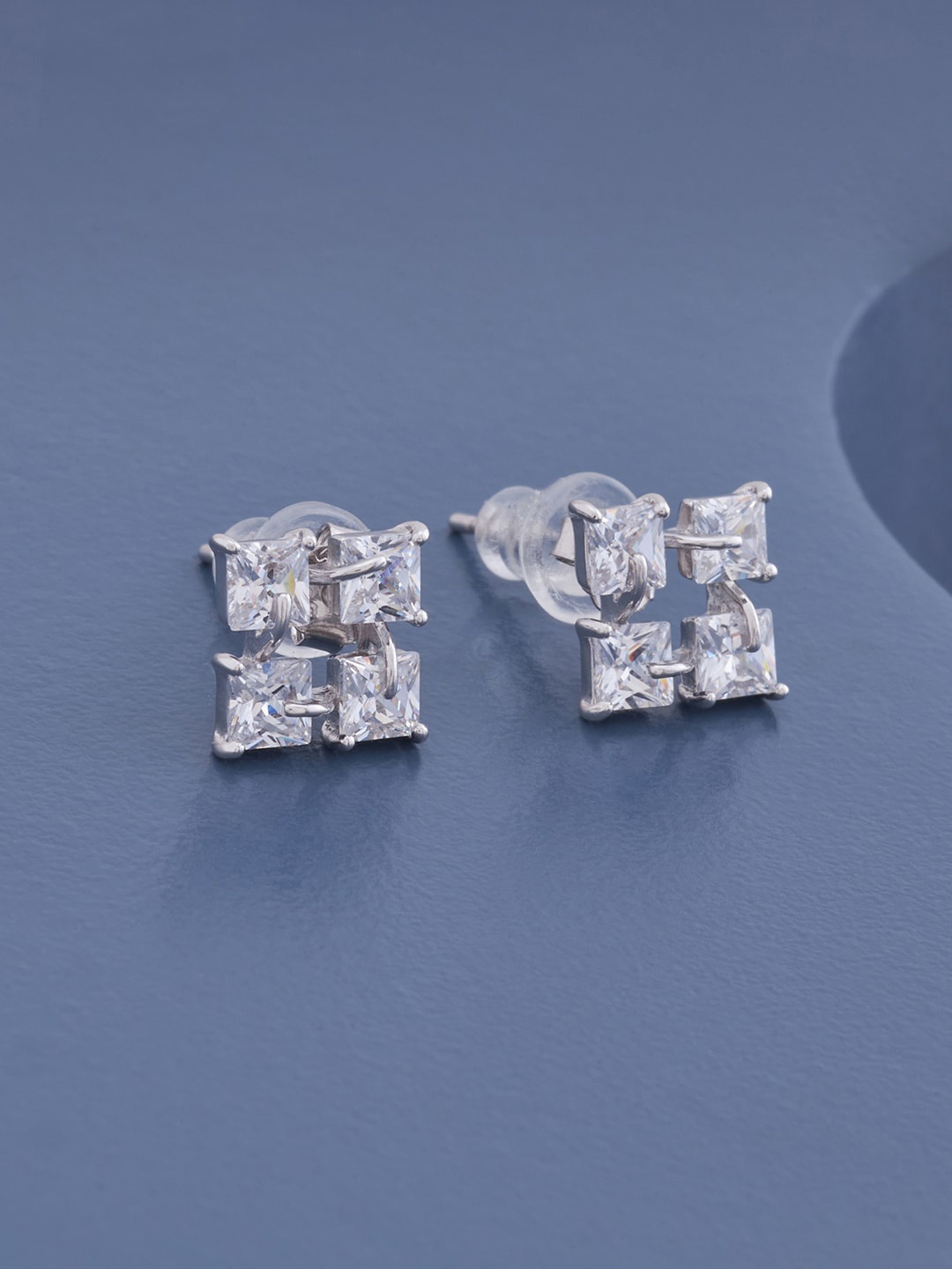

Kushal's Fashion Jewellery Rhodium Plated White 92.5 Pure Silver Contemporary Studs Earrings
