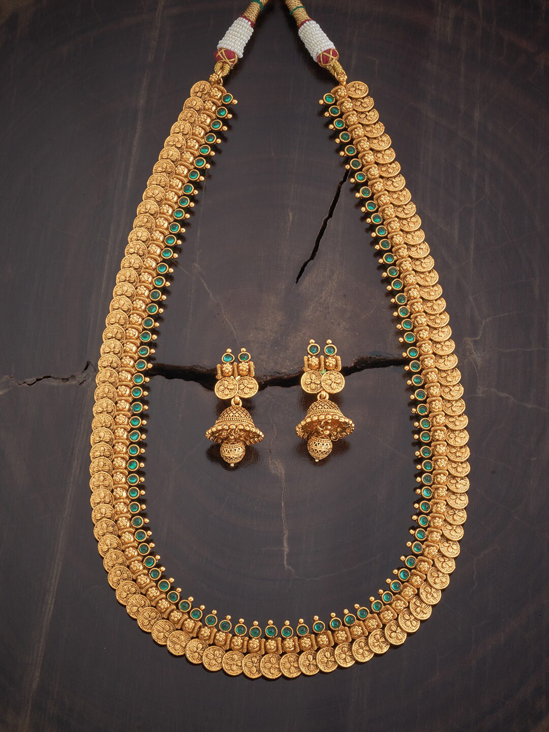 

Kushal's Fashion Jewellery Women Gold-Plated Stone-Studded Antique Jewellery Set, Green