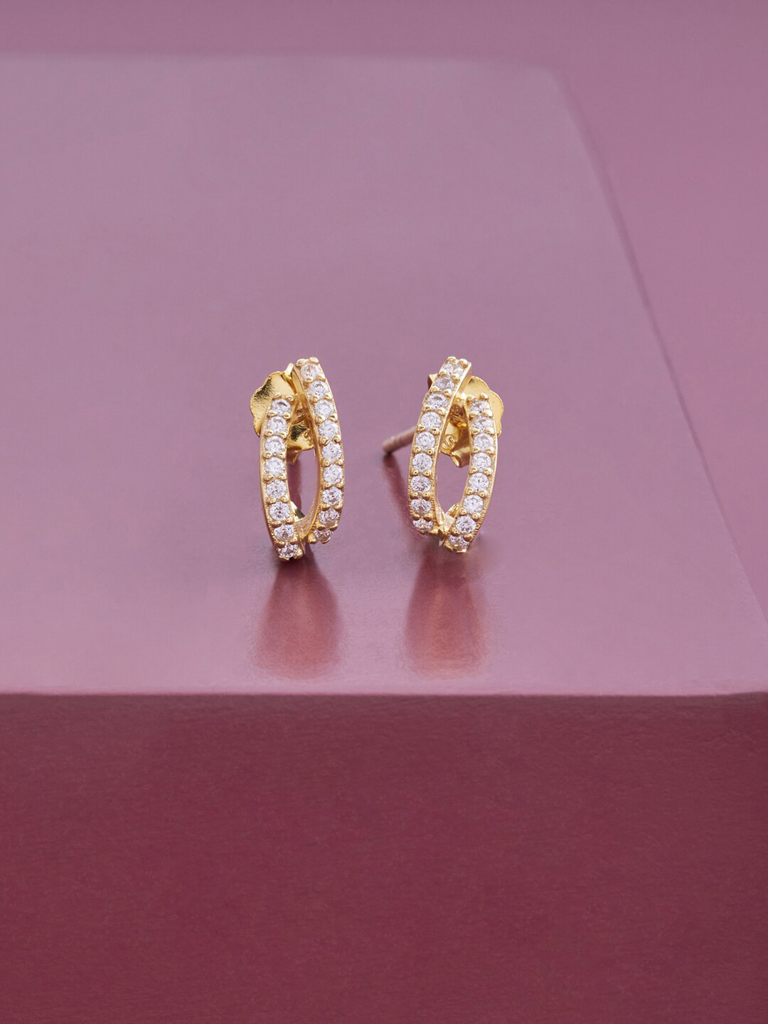 

Kushal's Fashion Jewellery Gold Plated White 92.5 Pure Silver Contemporary Studs Earrings