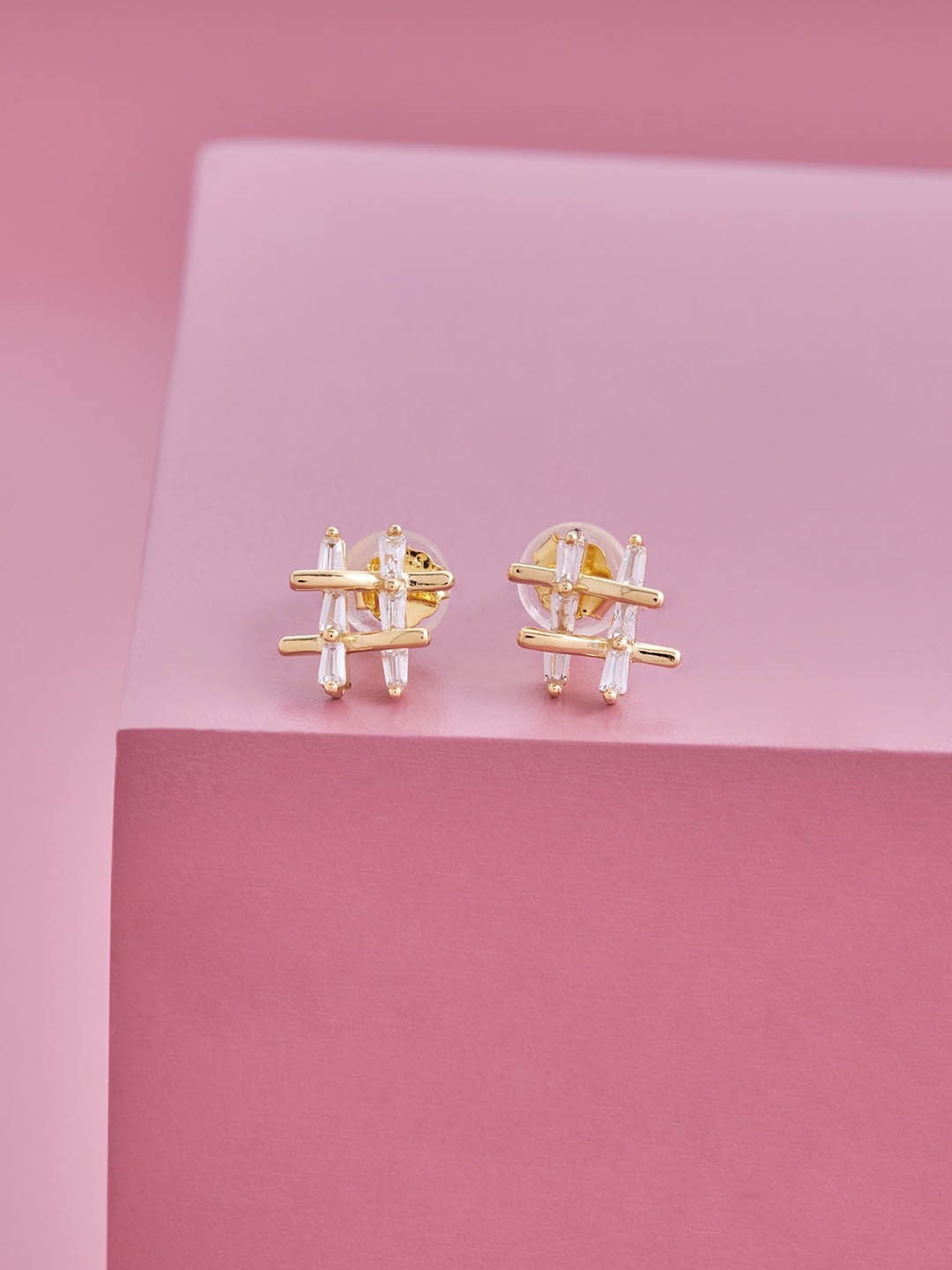 

Kushal's Fashion Jewellery Gold Plated White 92.5 Pure Silver Contemporary Studs Earrings