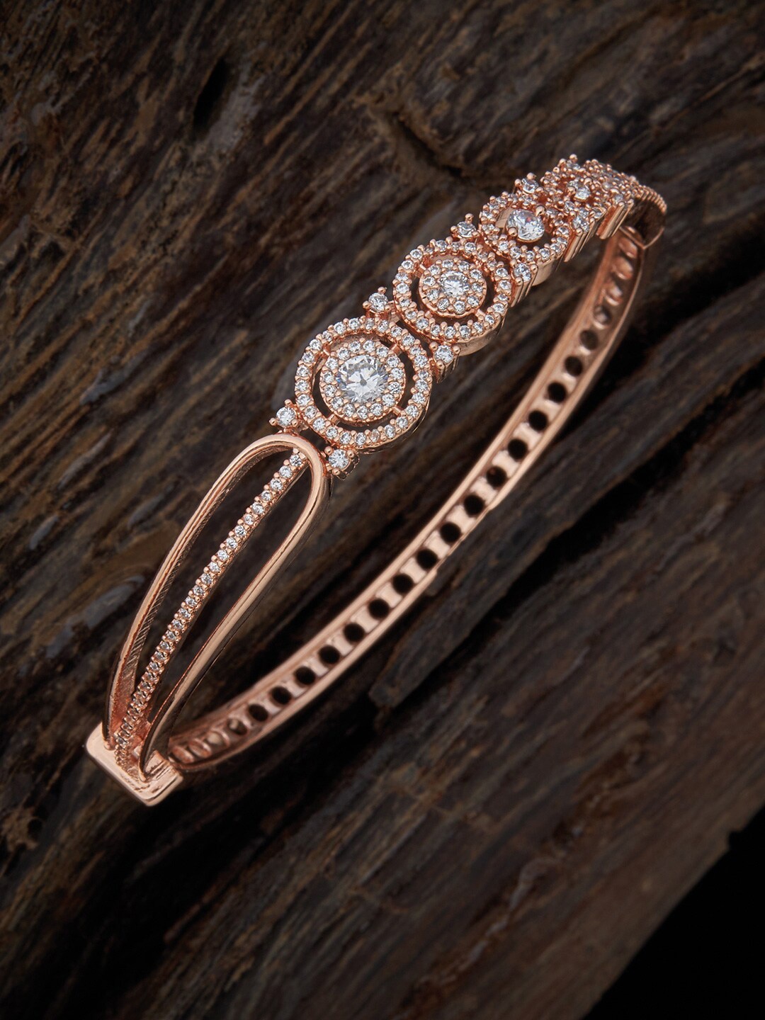 

Kushal's Fashion Jewellery Women White Cubic Zirconia Rose Gold-Plated Kada Bracelet