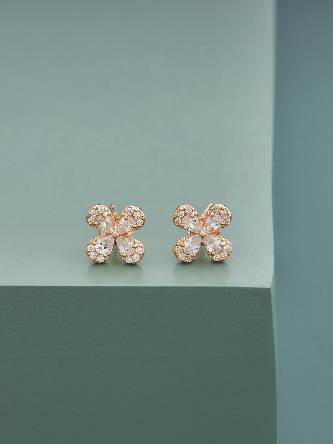 

Kushal's Fashion Jewellery Rose Gold-Plated Floral Studs Earrings