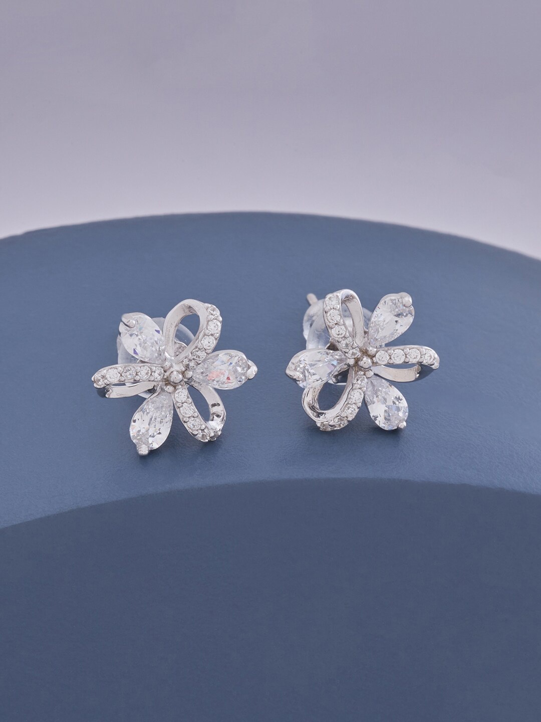 

Kushal's Fashion Jewellery Rhodium -Plated Floral Studs Earrings, Silver