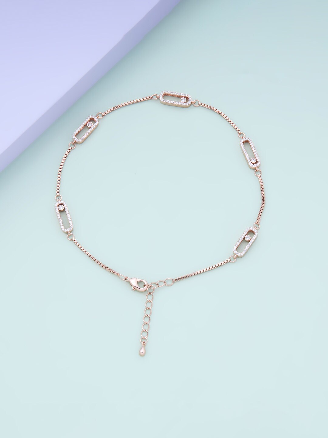 

Kushal's Fashion Jewellery Rose-Gold-Plated Sparkling CZ-Studded Adjustable Anklet