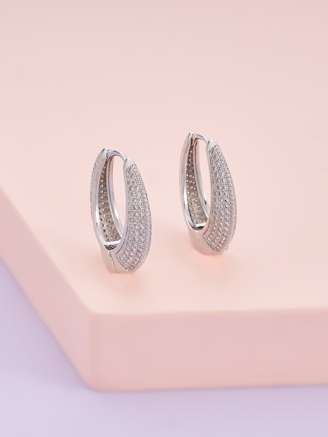 

Kushal's Fashion Jewellery Rhodium - Plated Circular Hoop Earrings, Silver