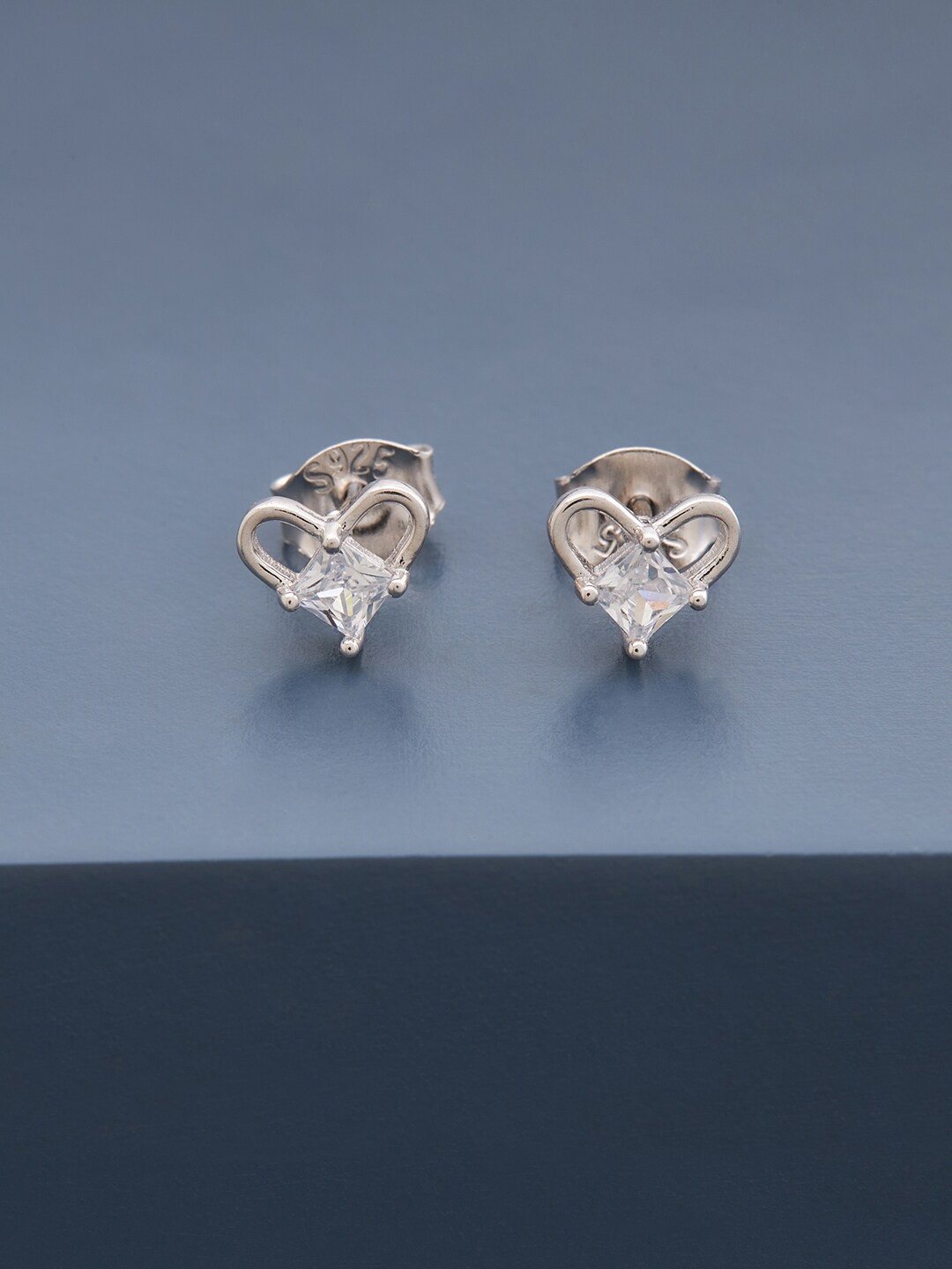 

Kushal's Fashion Jewellery Rhodium - Plated Heart Shaped Studs Earrings, Silver