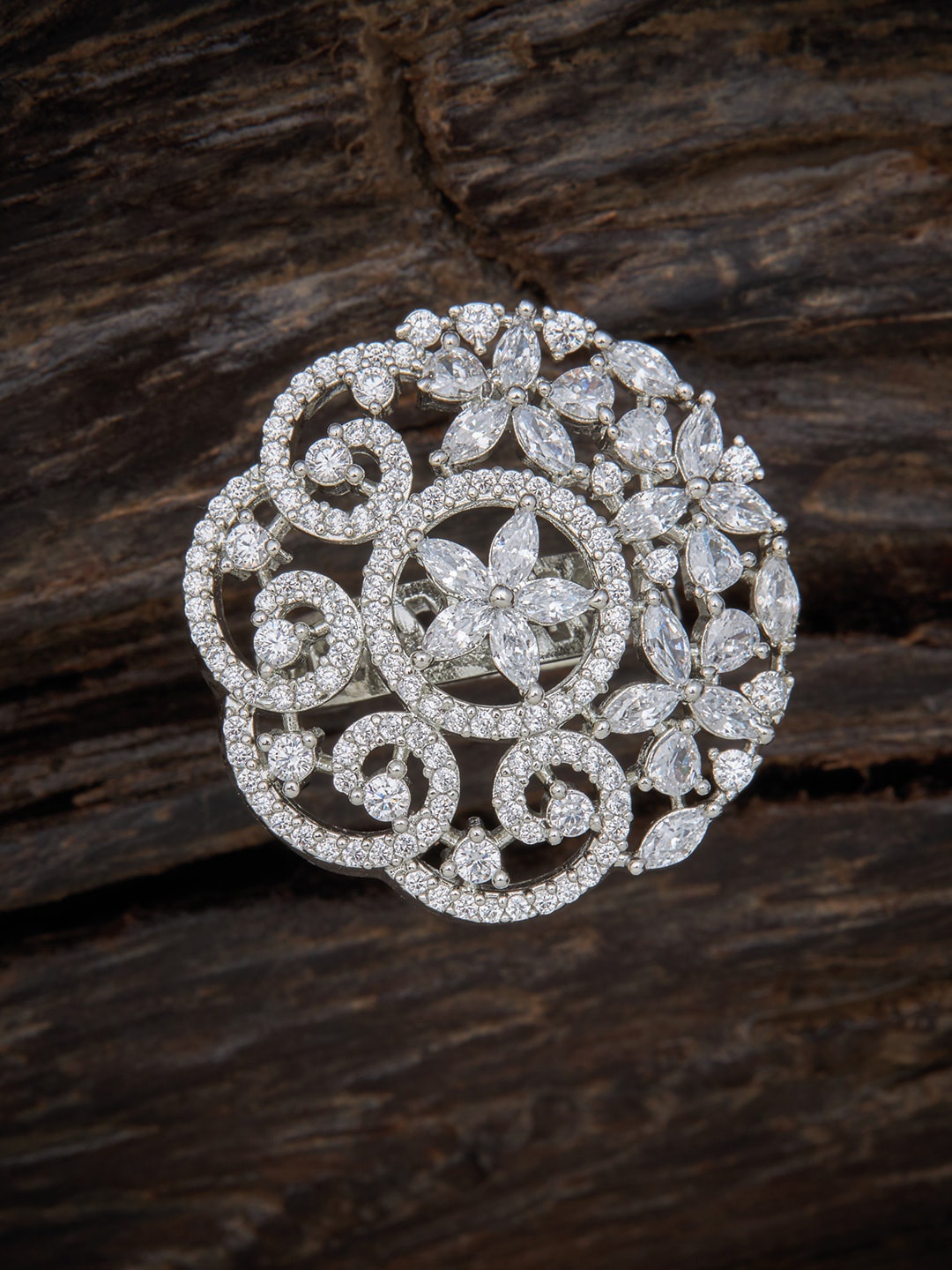 

Kushal's Fashion Jewellery Women Rhodium-Plated CZ-Studded Finger, White