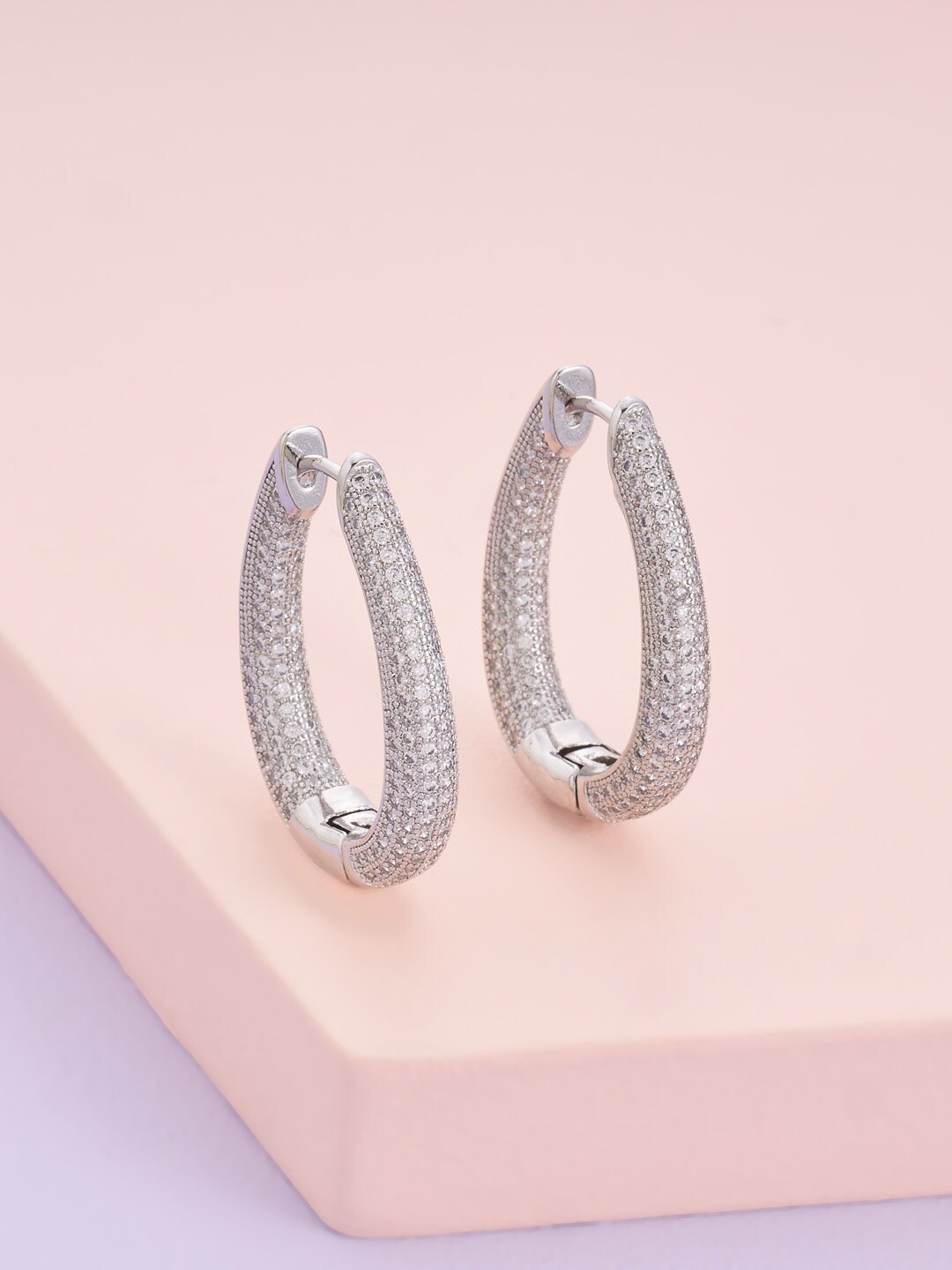 

Kushal's Fashion Jewellery Rhodium - Plated Circular Hoop Earrings, Silver