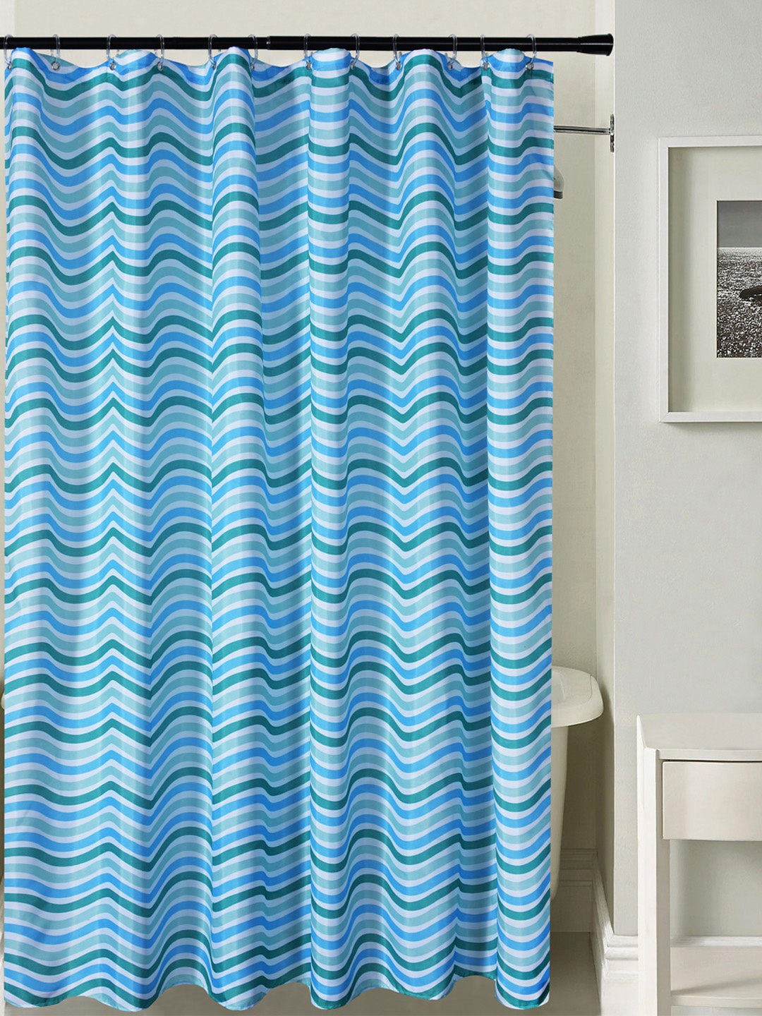 

Deco Window Blue Printed Shower Curtain