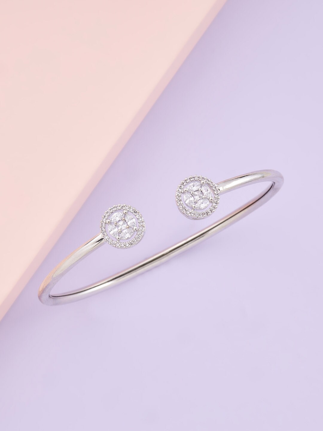 

Kushal's Fashion Jewellery Women White Cubic Zirconia Rhodium-Plated Kada Bracelet, Silver