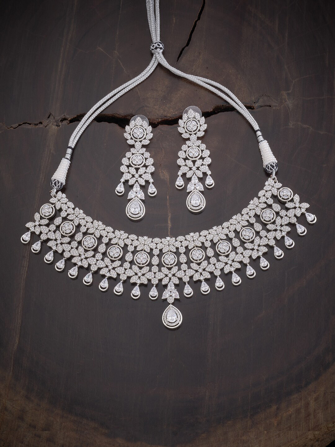 

Kushal's Fashion Jewellery Women Rhodium-Plated CZ Stone-Studded Jewellery Set, White
