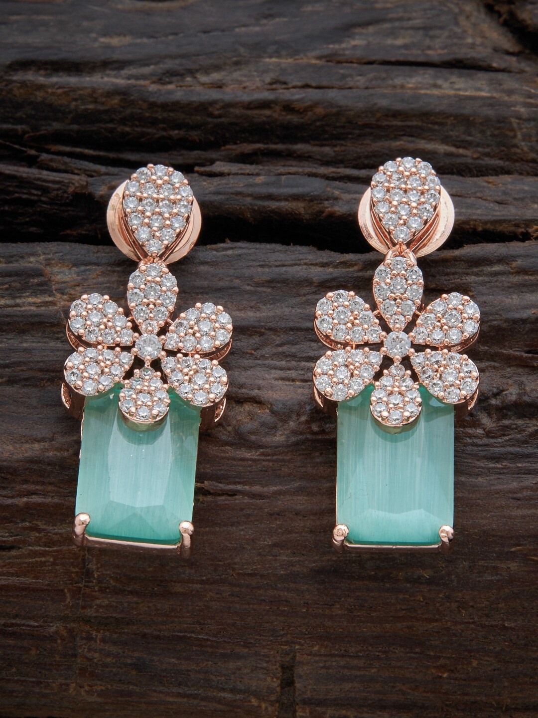 

Kushal's Fashion Jewellery Rose Gold -Plated Floral Drop Earrings