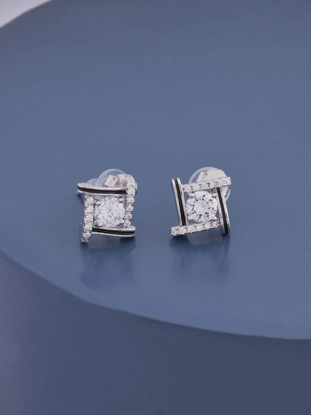 

Kushal's Fashion Jewellery Rhodium -Plated Contemporary Studs Earrings, Silver