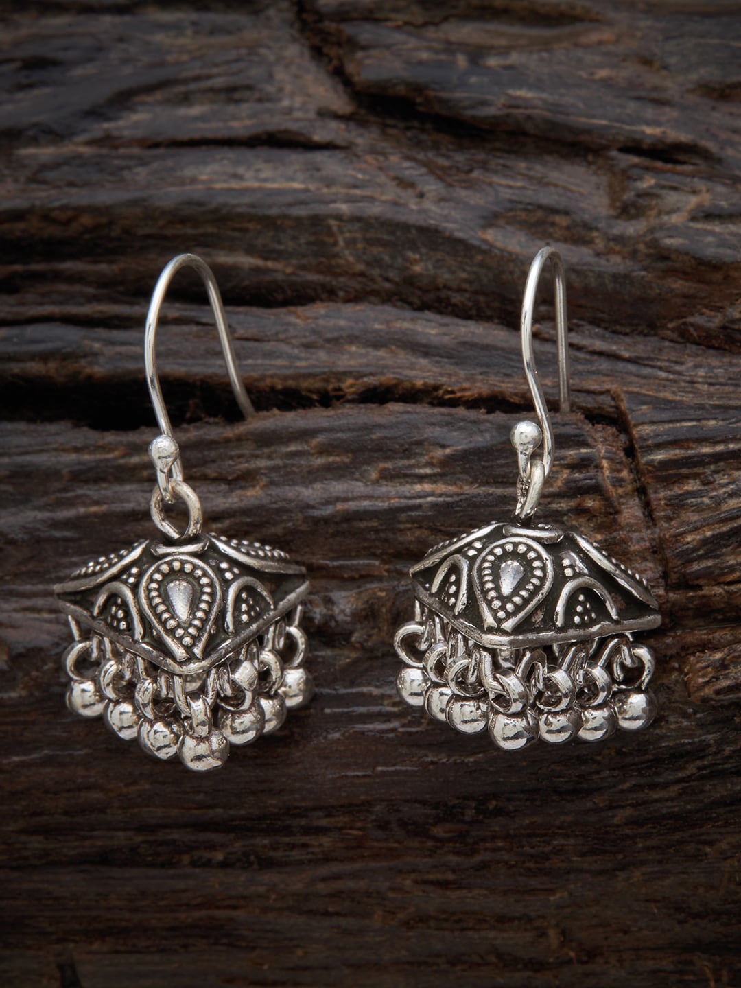 

Kushal's Fashion Jewellery Rhodium-Plated Classic Jhumkas Earrings, Silver