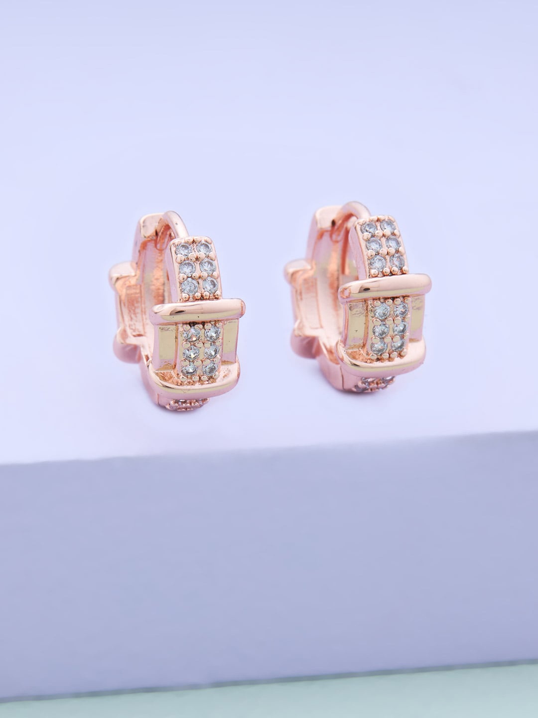 

Kushal's Fashion Jewellery Rose-Gold Plated Circular Studs Earrings, White