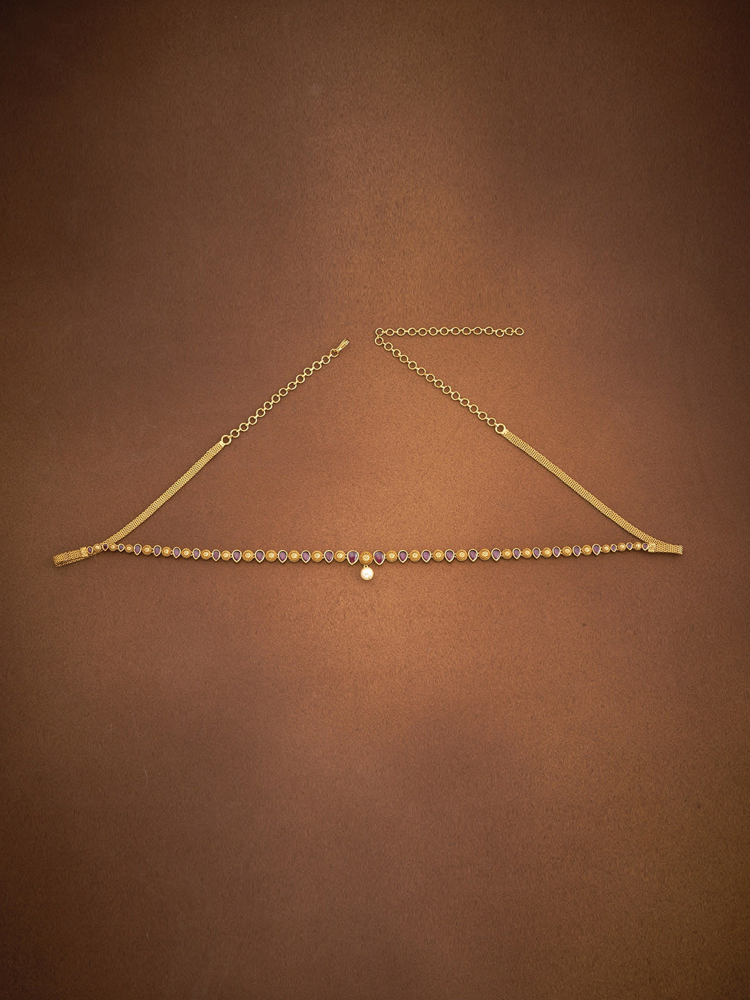 

Kushal's Fashion Jewellery Gold-Plated Stone-Studded Waist Chain, Red