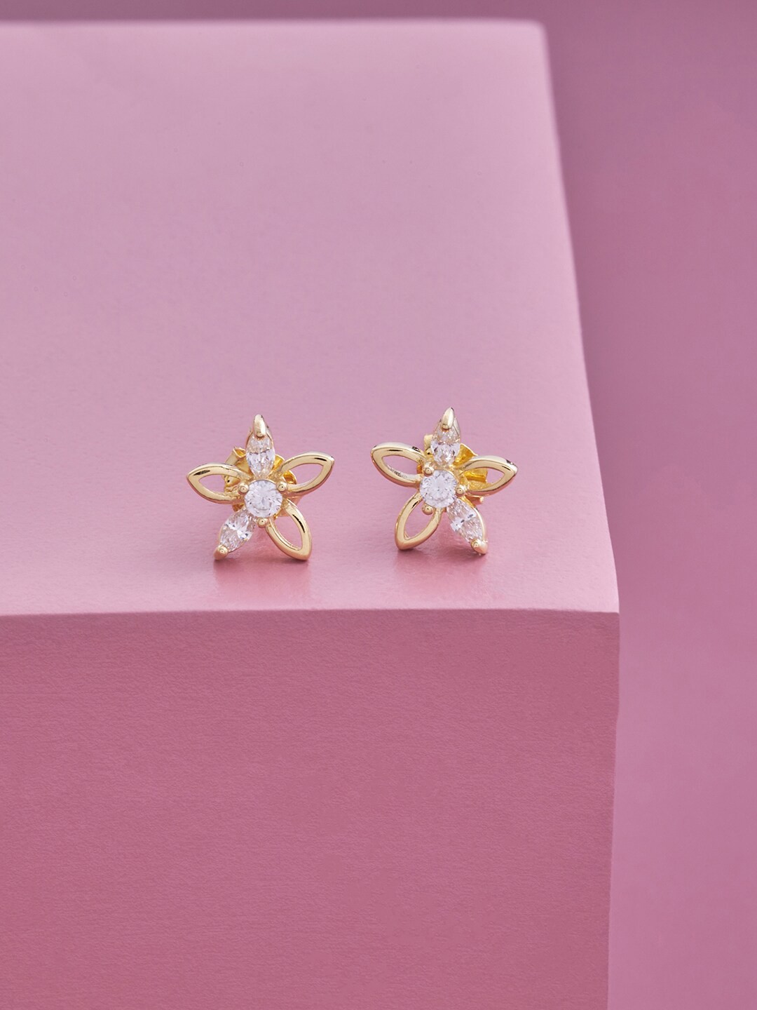 

Kushal's Fashion Jewellery Gold-Plated 92.5 Pure Silver Floral Studs Earrings