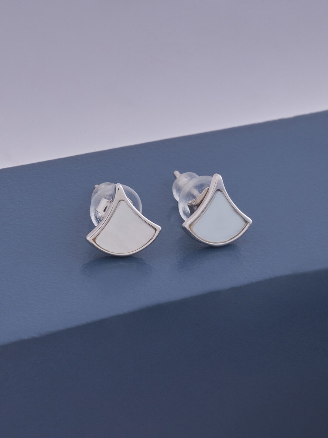 

Kushal's Fashion Jewellery 92.5 Pure Silver Triangular Studs Earrings, White