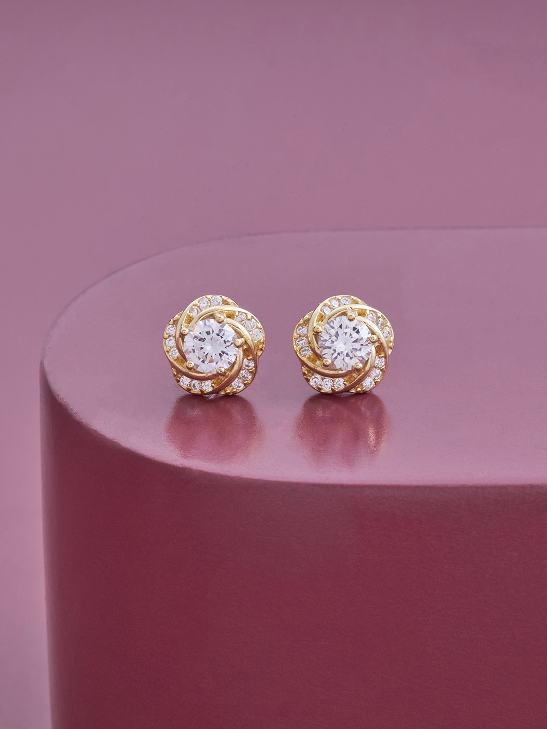 

Kushal's Fashion Jewellery Gold-Plated Zircon studded Silver Studs Earrings, White