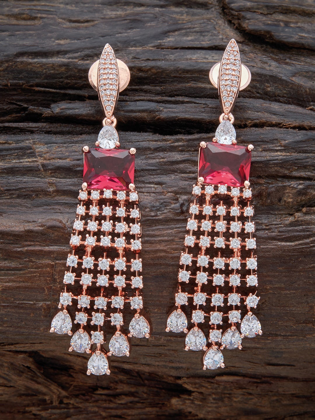 

Kushal's Fashion Jewellery Green Contemporary Rose Gold-Plated Drop Earrings