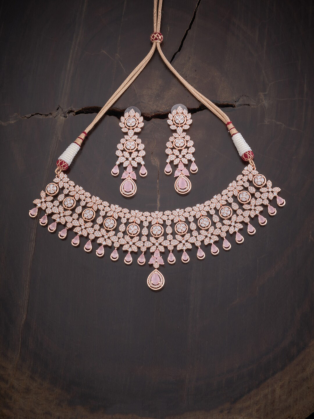 

Kushal's Fashion Jewellery Women Rose Gold-Plated Cubic Zirconia Necklace and Earrings, White