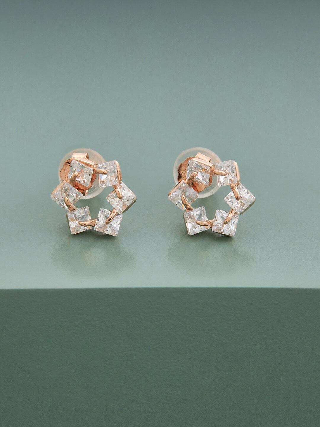 

Kushal's Fashion Jewellery Rose Gold Plated Contemporary Studs Earrings, White