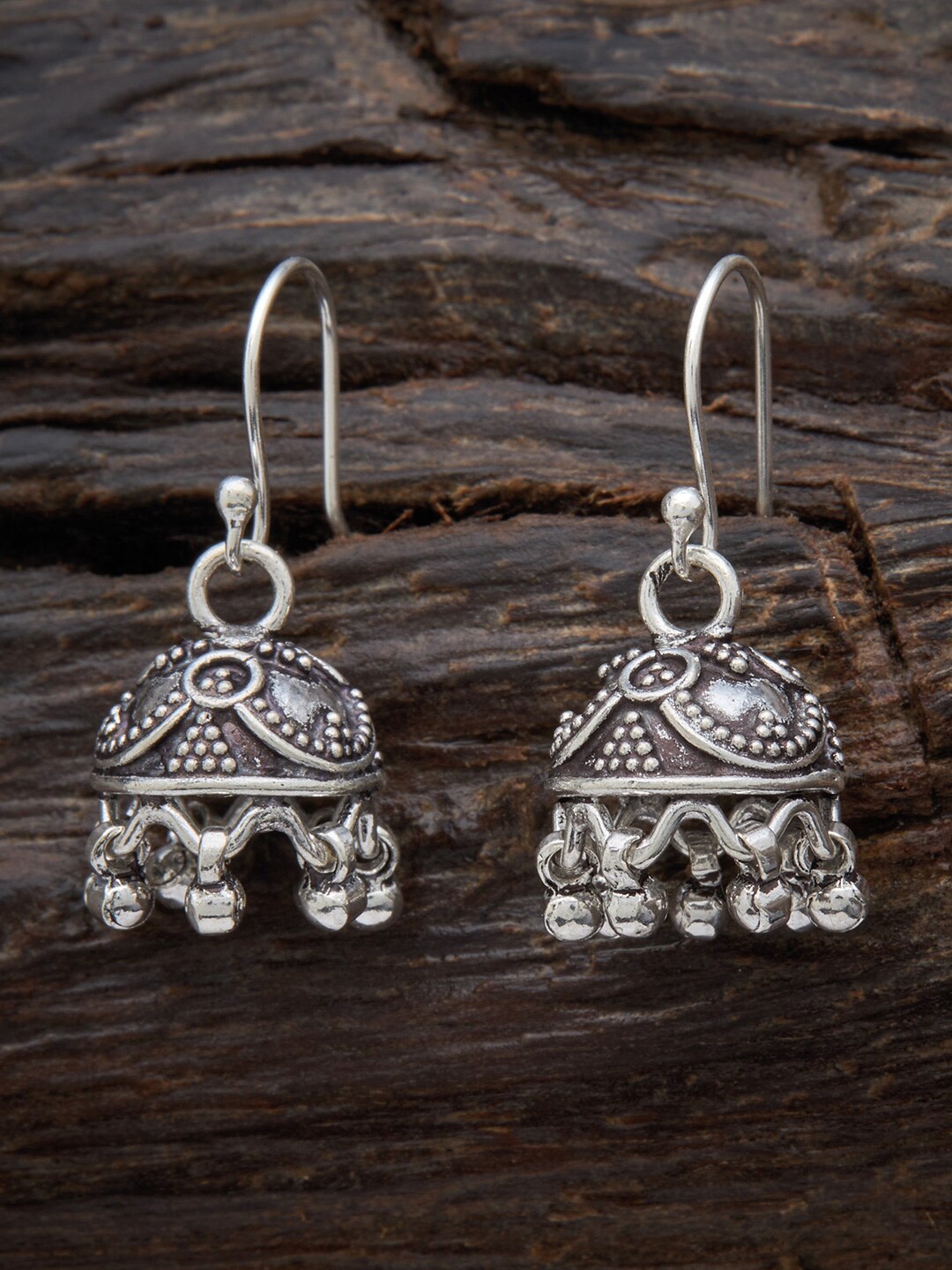 

Kushal's Fashion Jewellery Rhodium Plated Dome Shaped Jhumkas Earrings, Silver