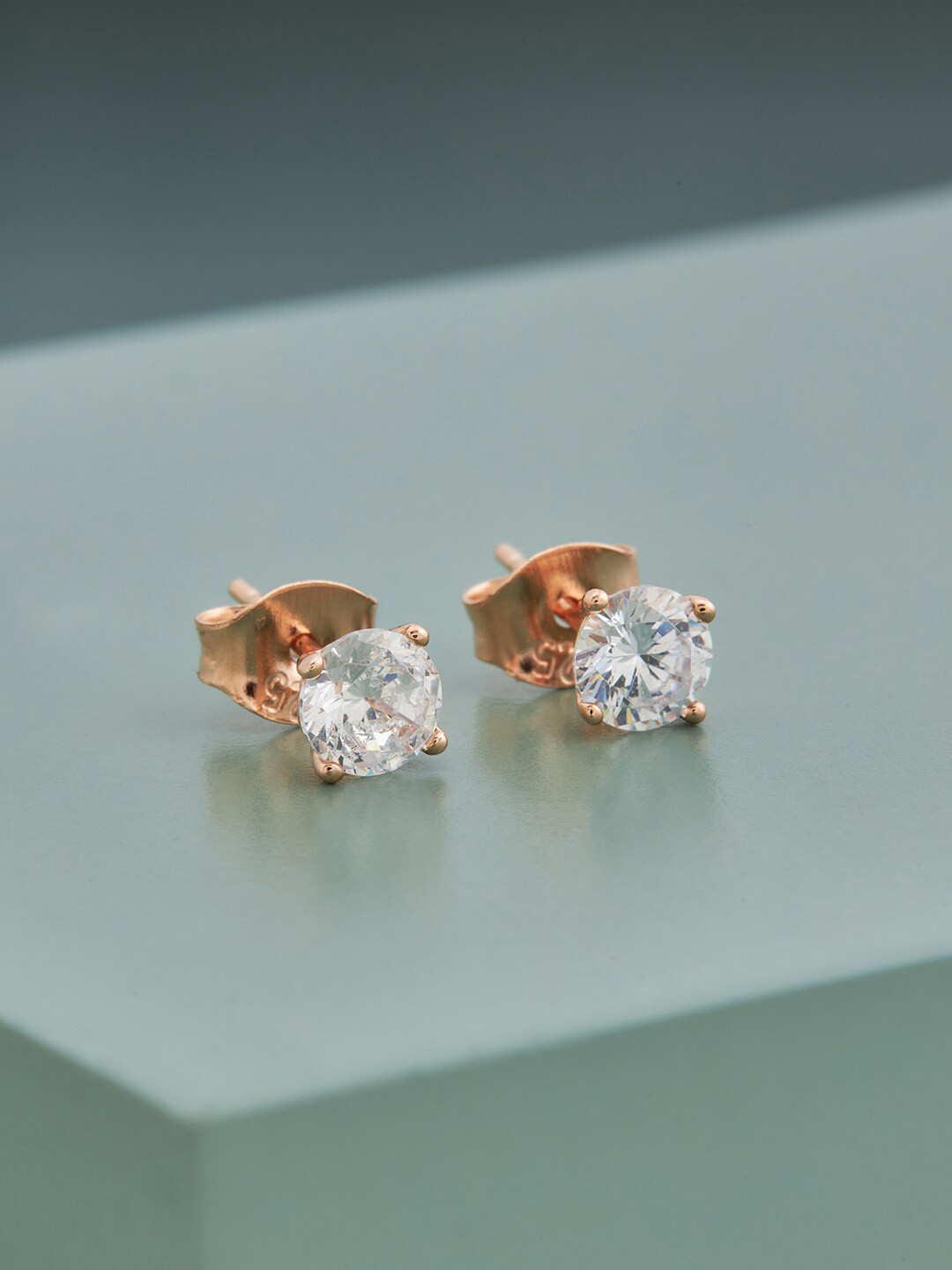 

Kushal's Fashion Jewellery Rose Gold Plated Circular Studs Earrings, White