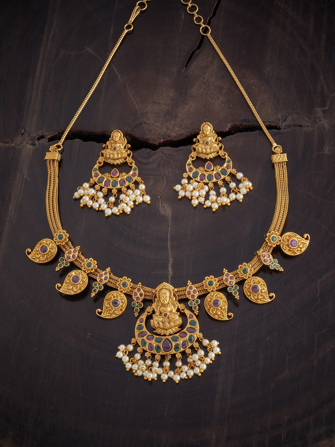 

Kushal's Fashion Jewellery Women Gold-Plated Stone-Studded & Beaded Antique Jewellery Set, White