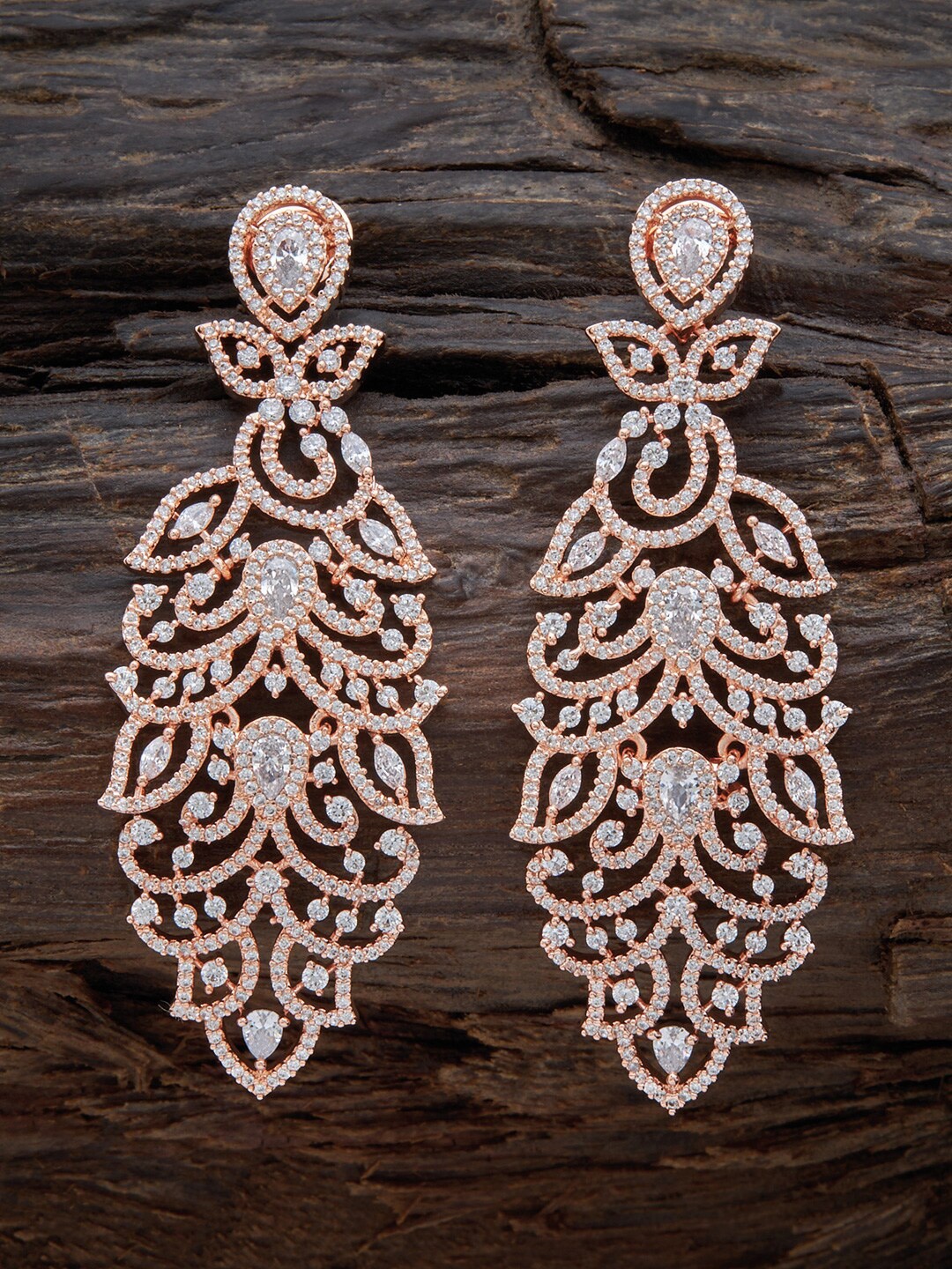 

Kushal's Fashion Jewellery Rose Gold Plated Leaf Shaped Drop Earrings, White