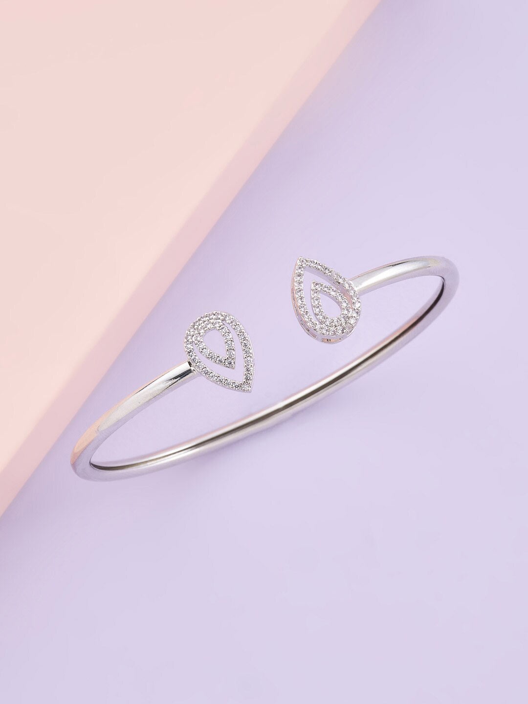 

Kushal's Fashion Jewellery Women White Cubic Zirconia Rhodium-Plated Kada Bracelet, Silver