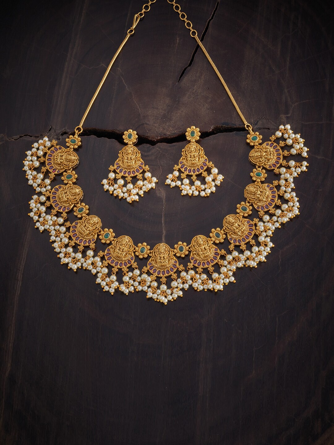 

Kushal's Fashion Jewellery Women Gold-Plated Stone Studded & Beaded Necklace and Earrings, White