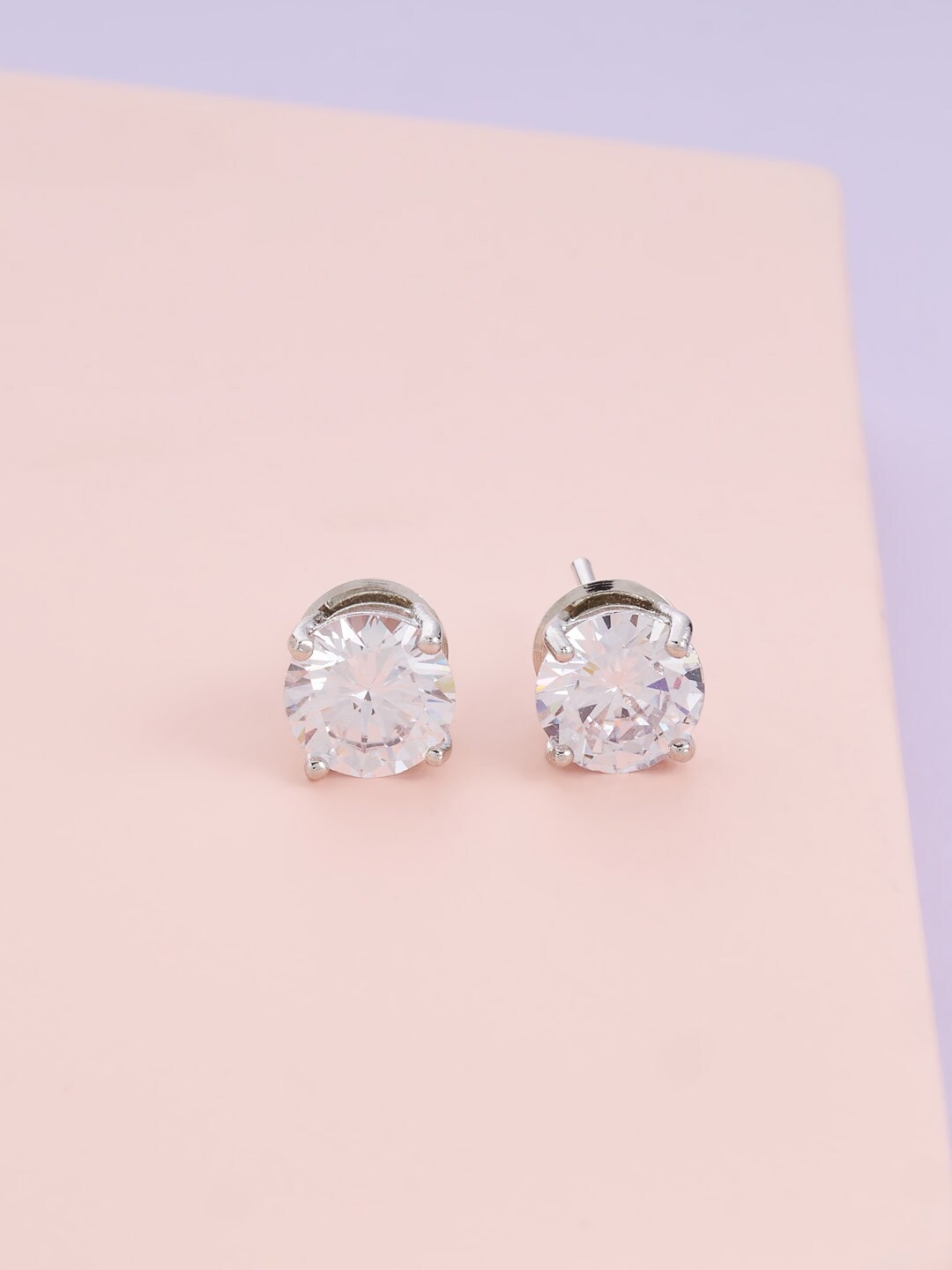 

Kushal's Fashion Jewellery Rhodium Plated Circular Studs Earrings, White
