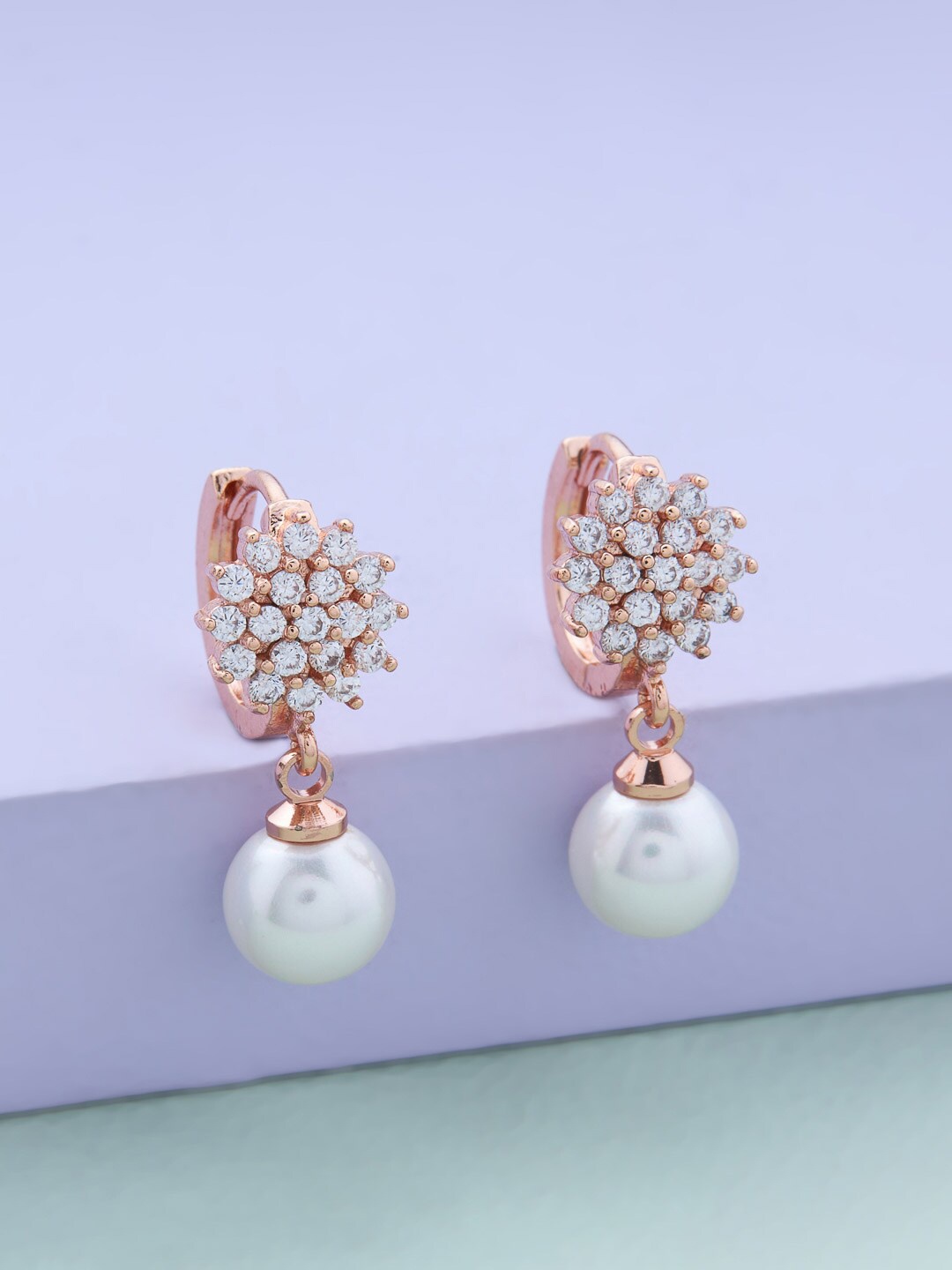 

Kushal's Fashion Jewellery Rose Gold Plated Spherical Drop Earrings, White