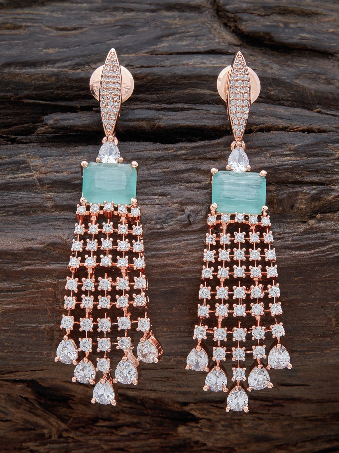 

Kushal's Fashion Jewellery Rose Gold Plated Contemporary Drop Earrings, Sea green
