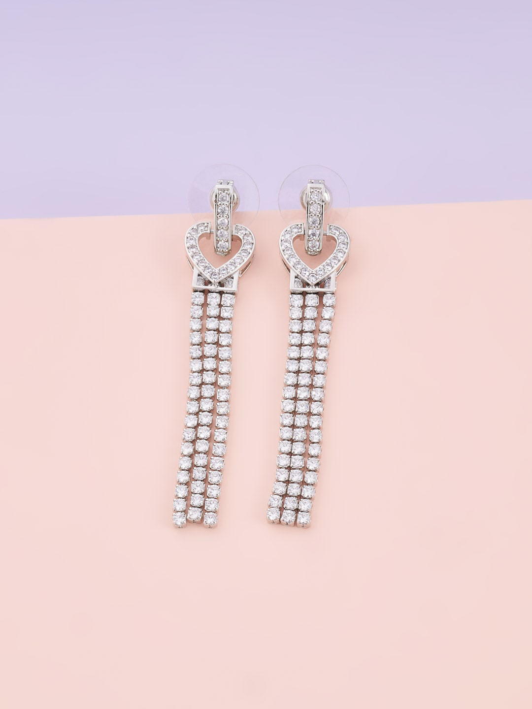 

Kushal's Fashion Jewellery Rhodium-Plated Cubic Zirconia Heart Shaped Drop Earrings, White