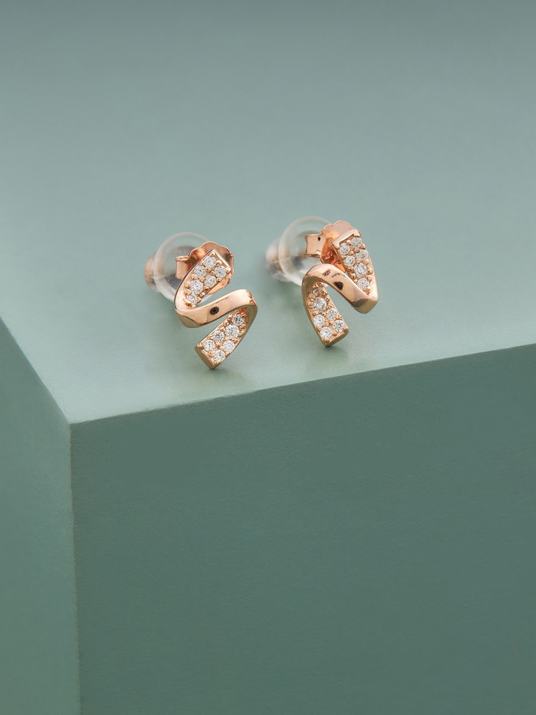 

Kushal's Fashion Jewellery 92.5 Pure Silver Rose Gold Plated Contemporary Studs Earrings, White