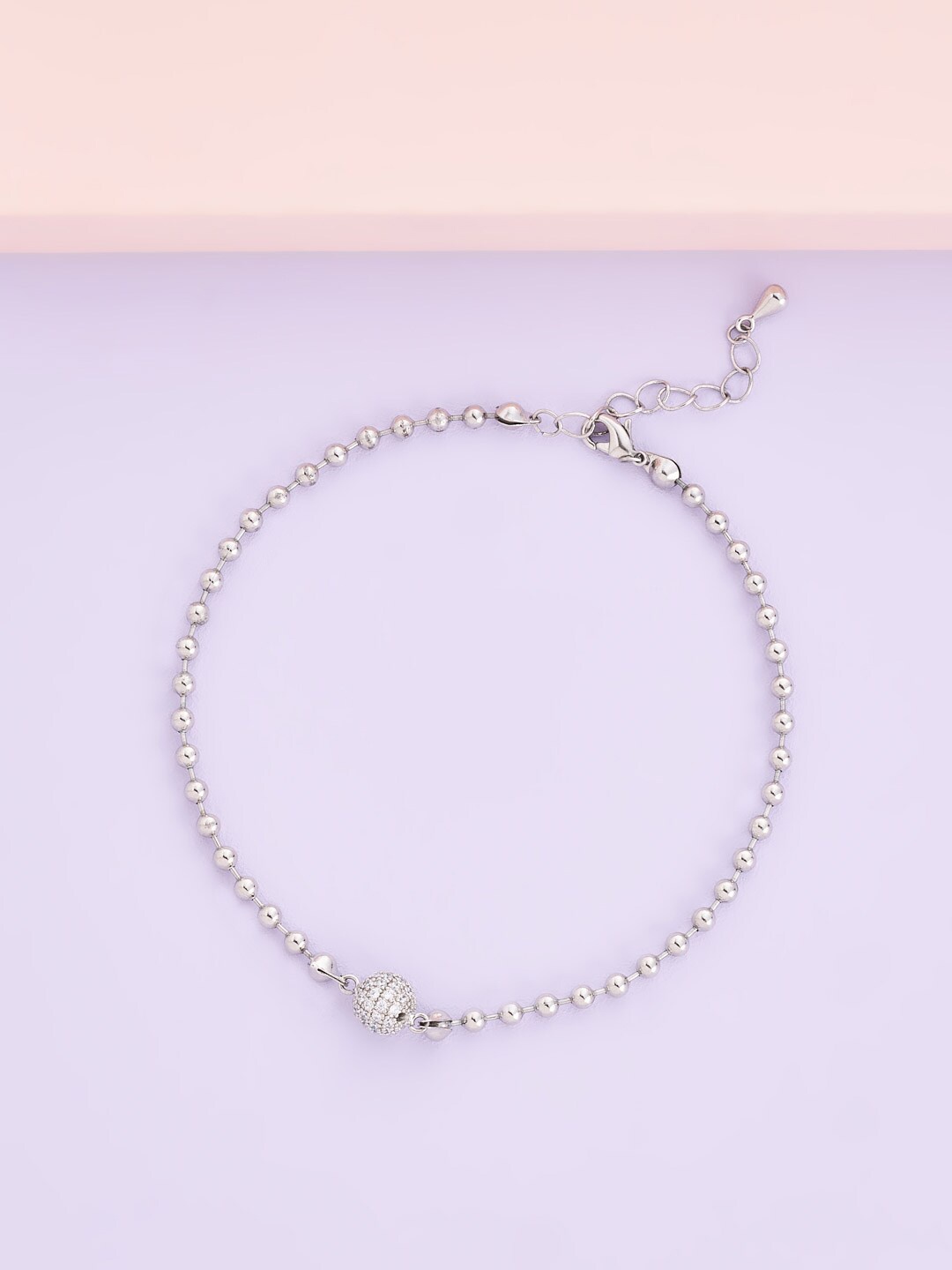 

Kushal's Fashion Jewellery Rhodium-Plated Stone-Studded Anklet, White