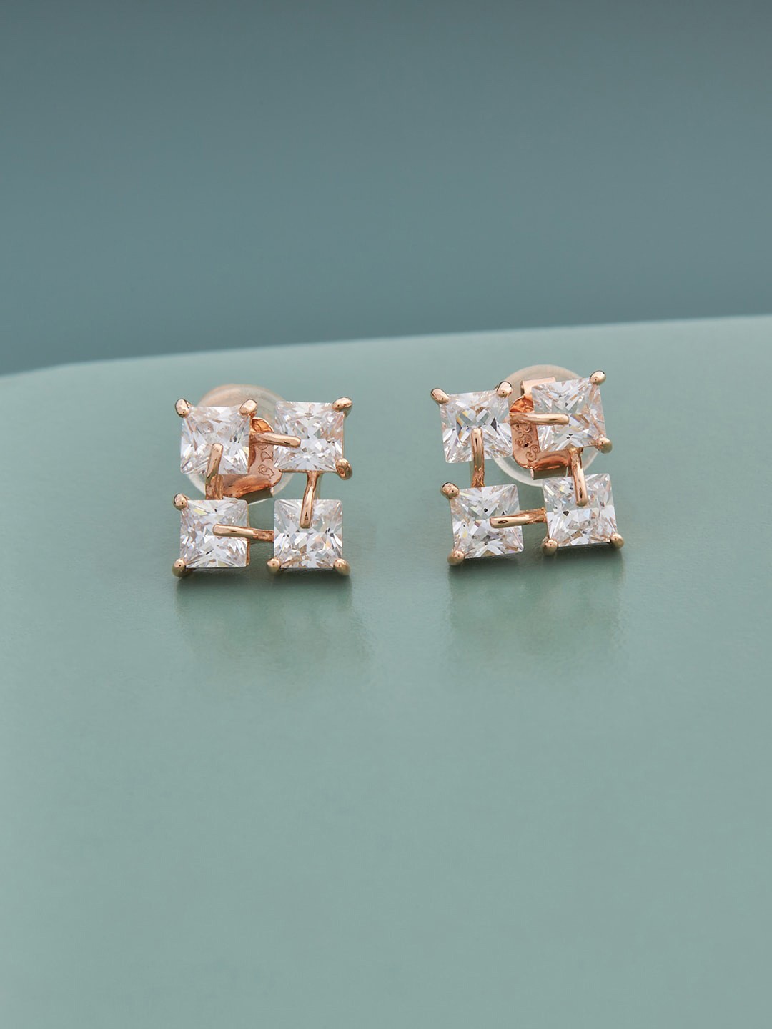 

Kushal's Fashion Jewellery Rose Gold Plated Contemporary Studs Earrings, White