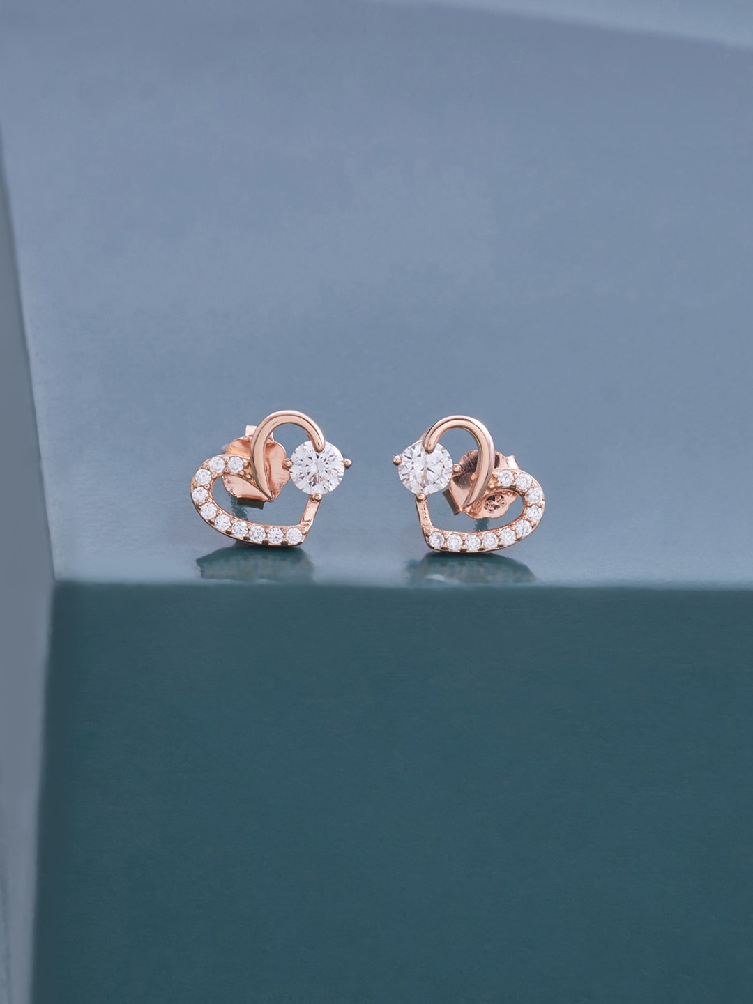 

Kushal's Fashion Jewellery 92.5 Pure Silver & Rose Gold-Plated Heart Shaped Studs Earrings, White