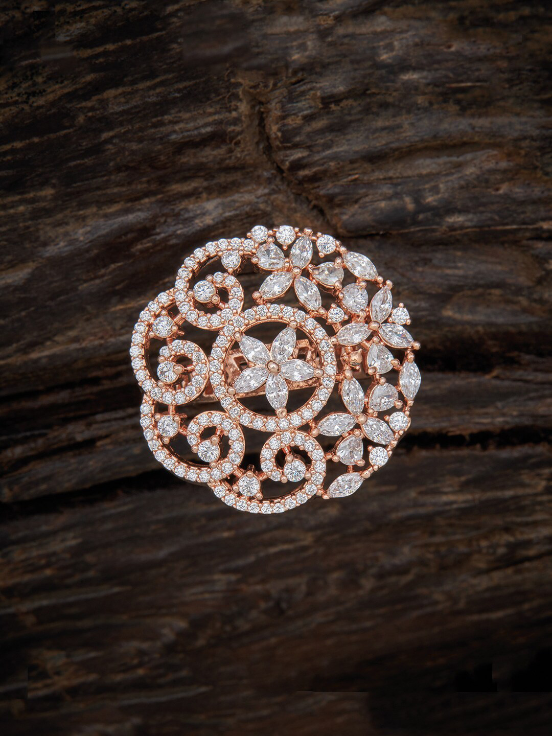 

Kushal's Fashion Jewellery Women Rose Gold-Plated Cubic Zirconia Studded Finger Ring