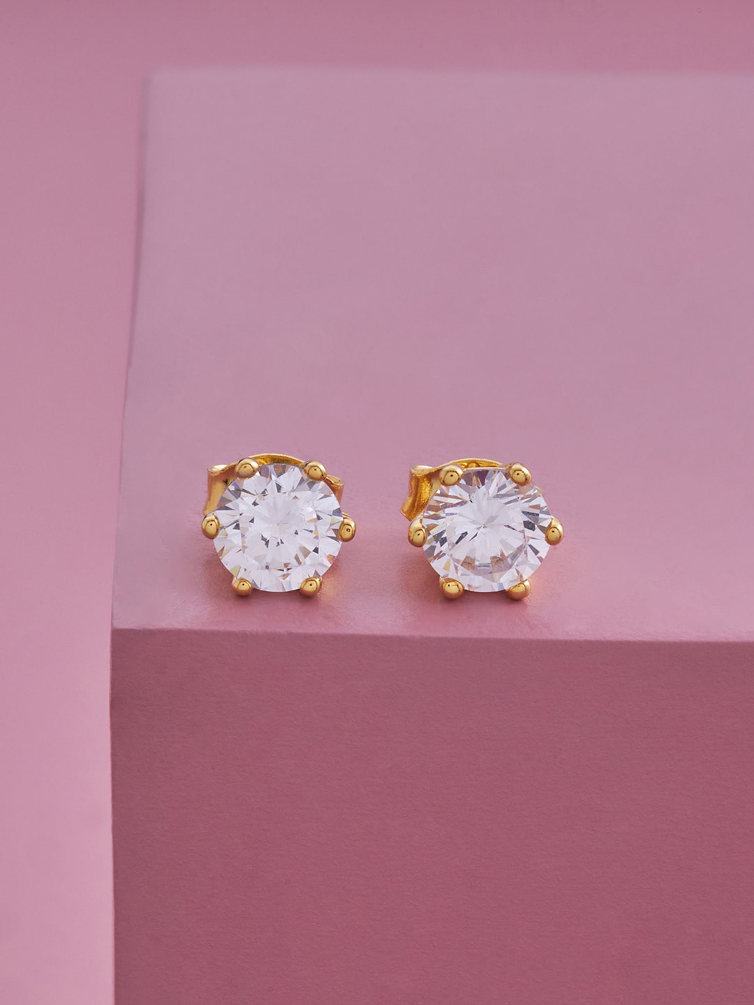 

Kushal's Fashion Jewellery 92.5 Pure Silver & Gold-Plated Zircon Circular Studs Earrings, White