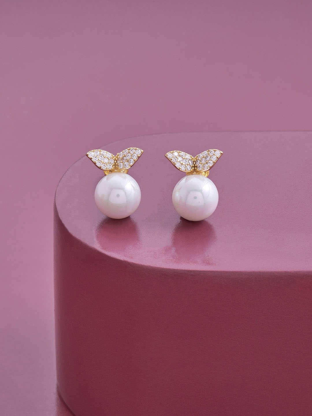 

Kushal's Fashion Jewellery Gold Plated Contemporary Studs Earrings, White